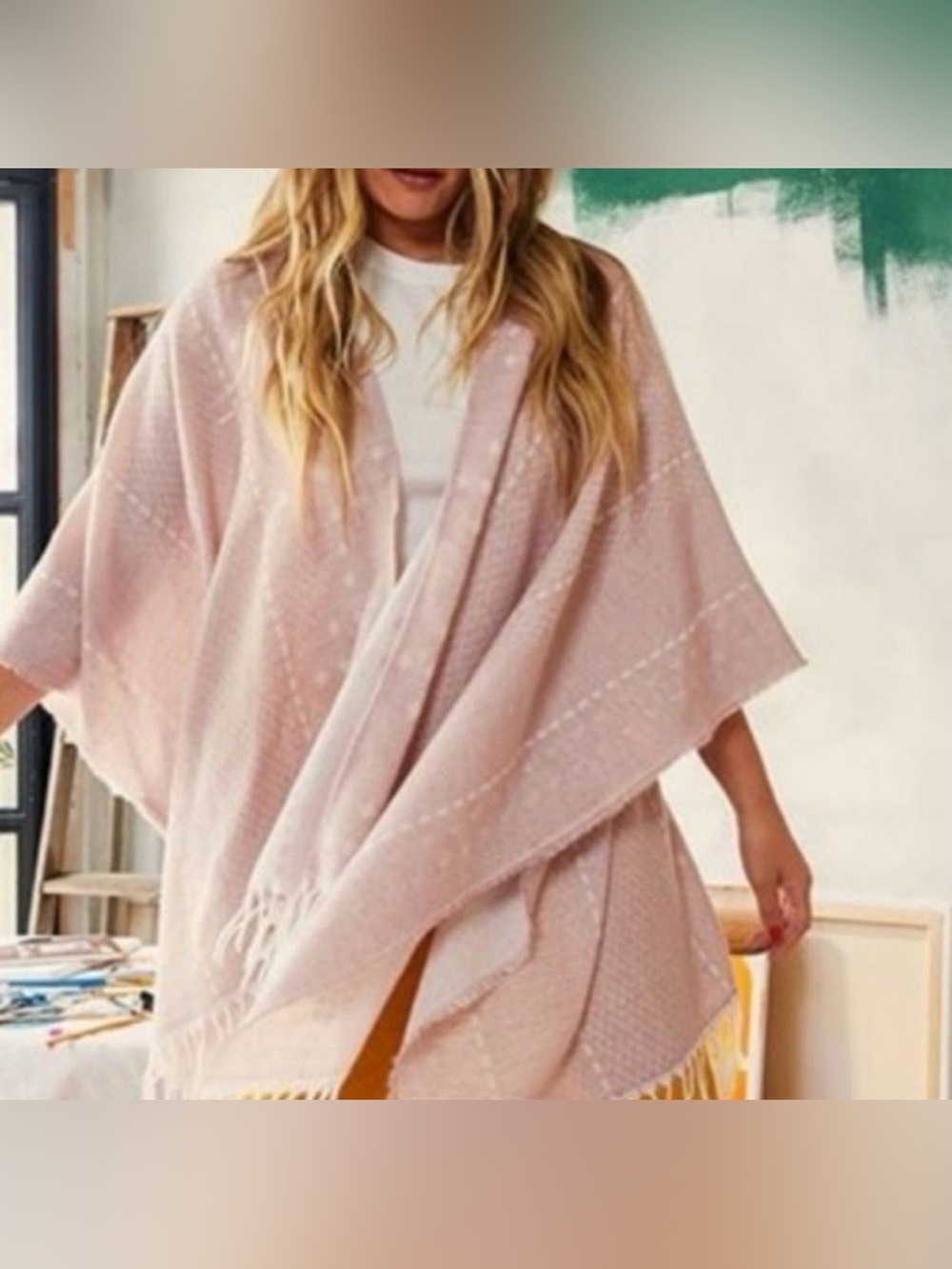 Gentle Fawn Blush Pink Fringed Throw Poncho NWTS Sz XS/S